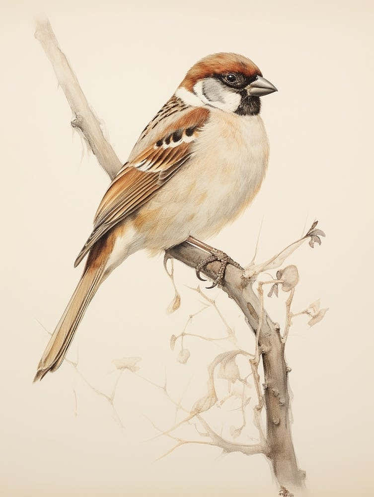 Vintage Bird Drawing Sparrow 3