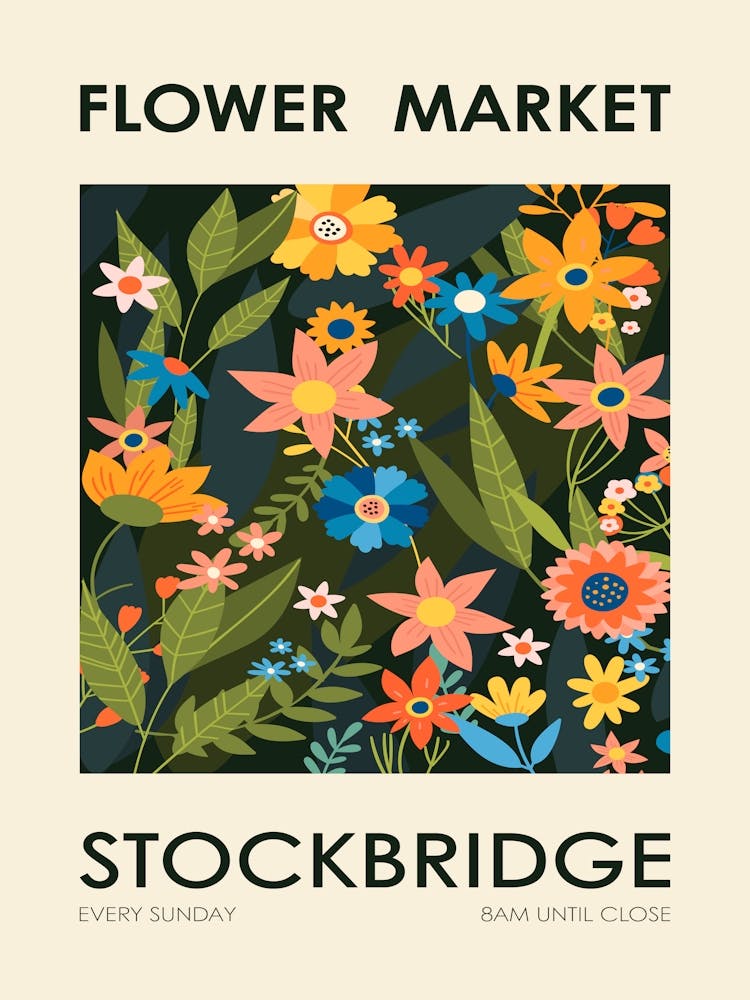 Stockbridge Flower Market Edinburgh Poster Botanical Decor Floral Illustration William Morris Prin, Colourful Flower Wall Art