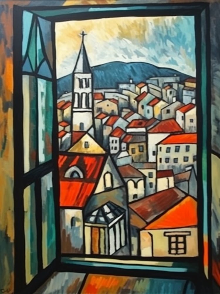 Window View Of Prague Of In The Style Of Cubism 4