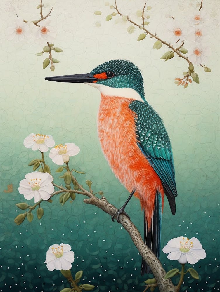 Ohara Koson Inspired Bird Painting Kingfisher 4