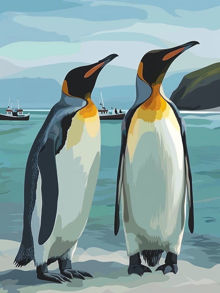 Emperor Penguin Paradise Harbor Minimalist Illustration 1