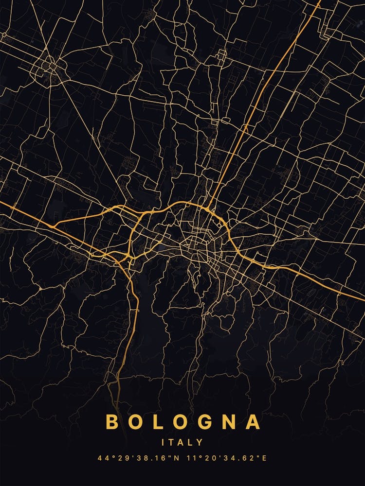 Bologna Italy Black And Gold Map