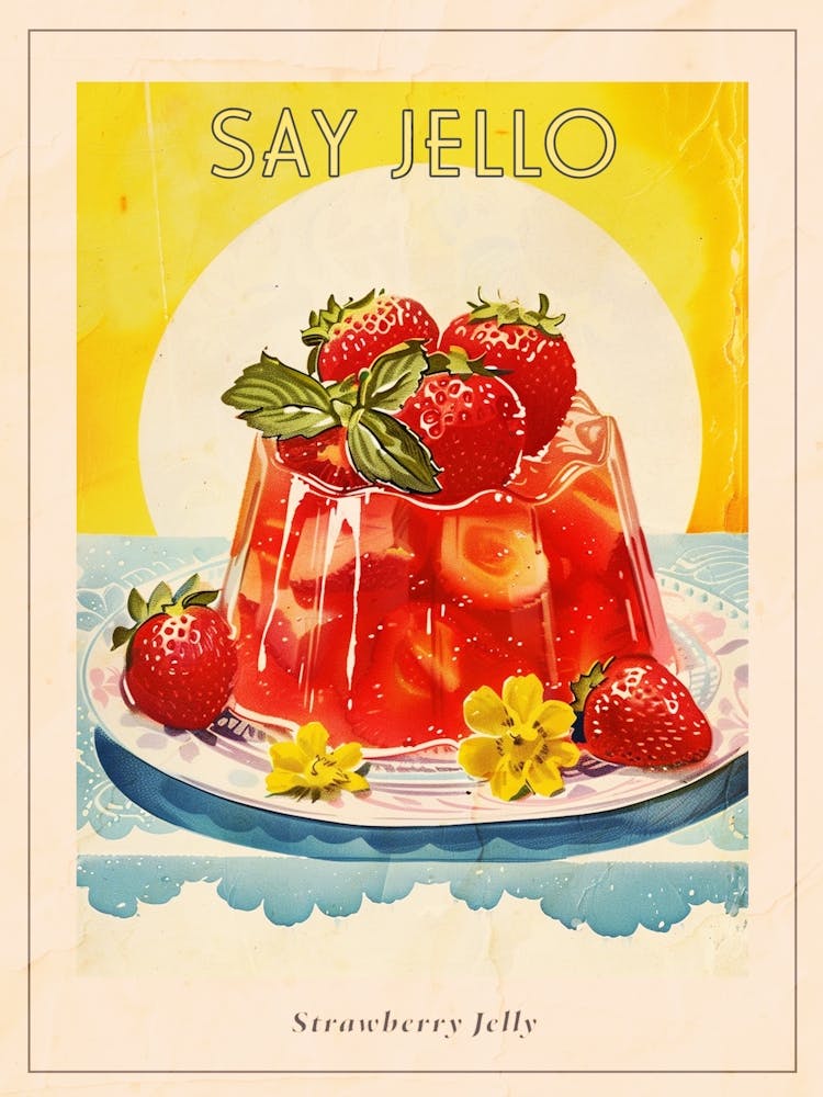 Strawberry Jelly Retro Cookbook Inspired 4 Poster