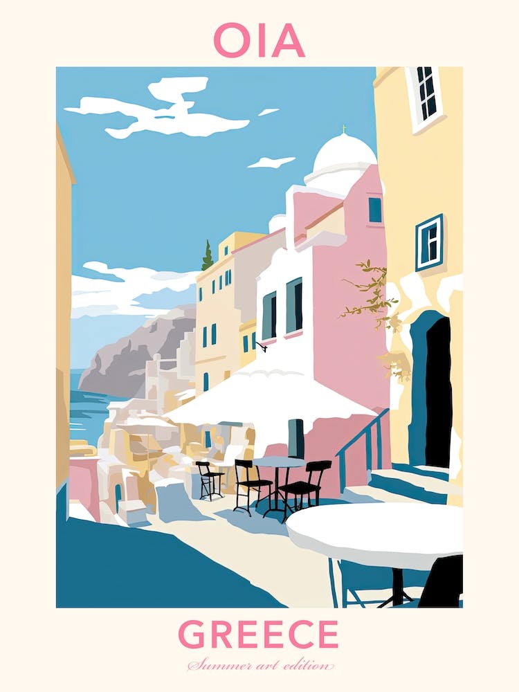 Oia, Greece, Flache Pastelltöne Illustration 2 Poster
