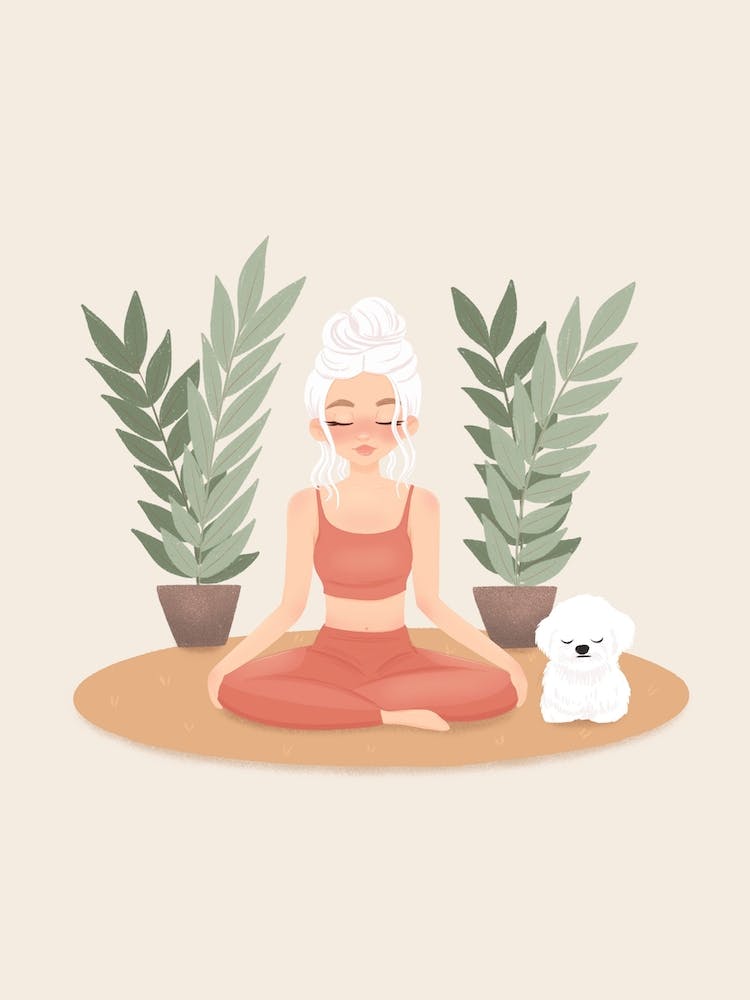 Girl Meditating With Dog