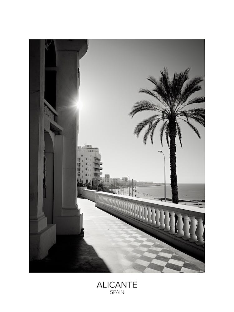 Poster Of Alicante, Spain, Black And White Analogue Photography 4