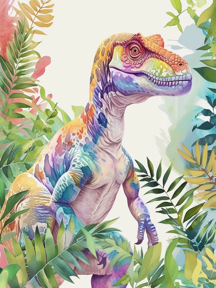 Pastel Rainbow Giganotosaurus Watercolour 1