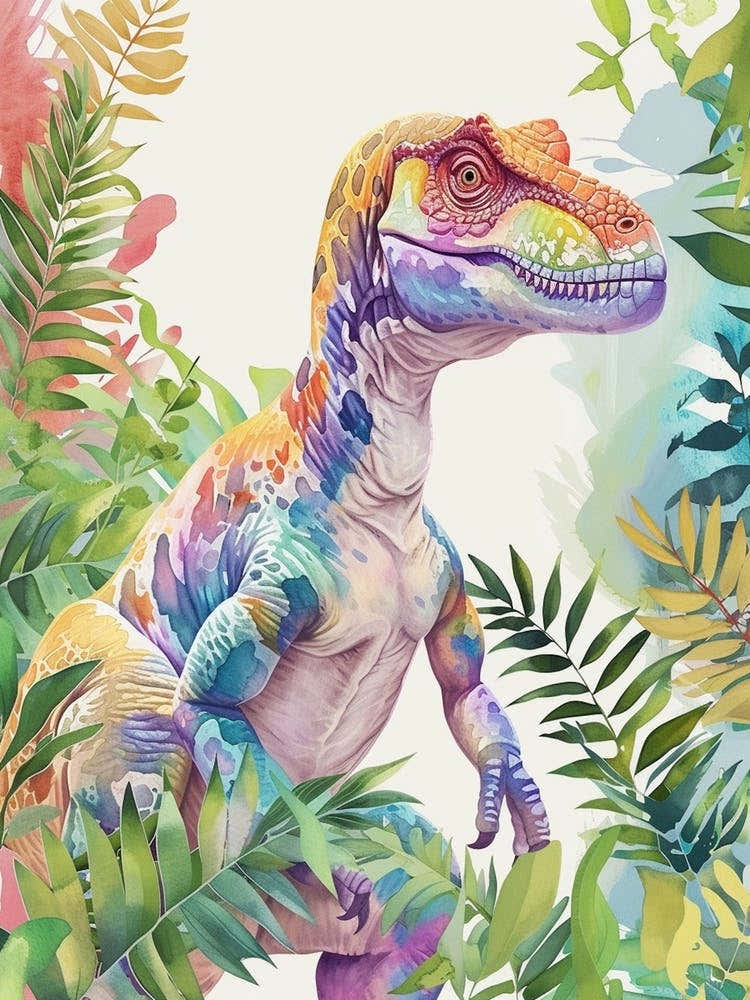 Pastel Rainbow Giganotosaurus Watercolour 1