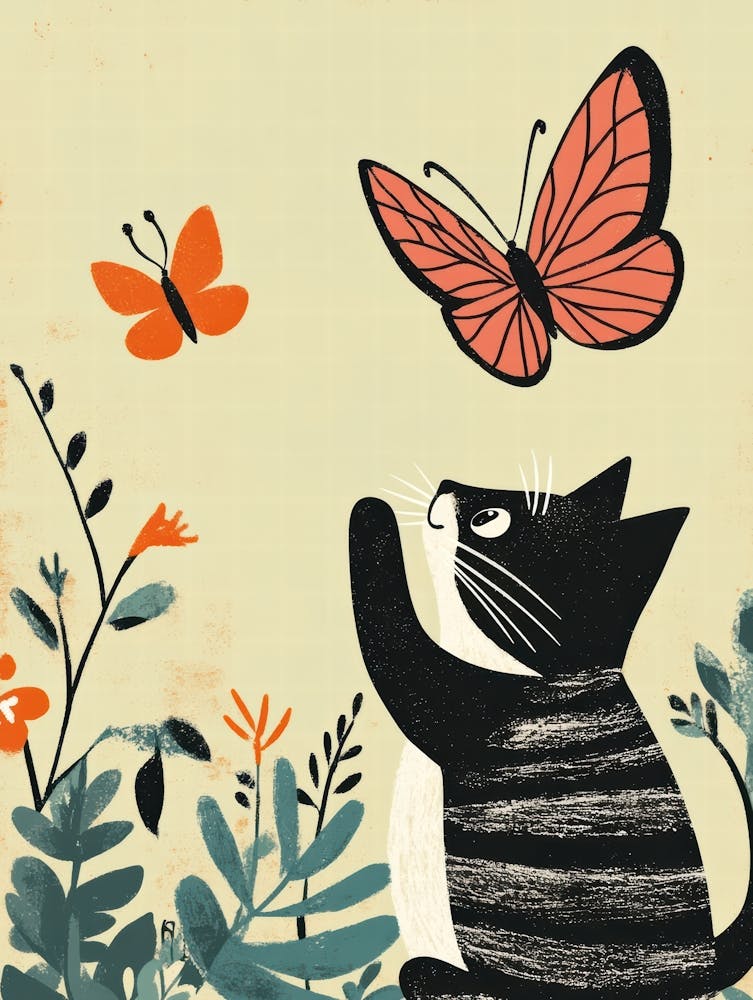 Cat With Butterfly.Generated AI. Wall