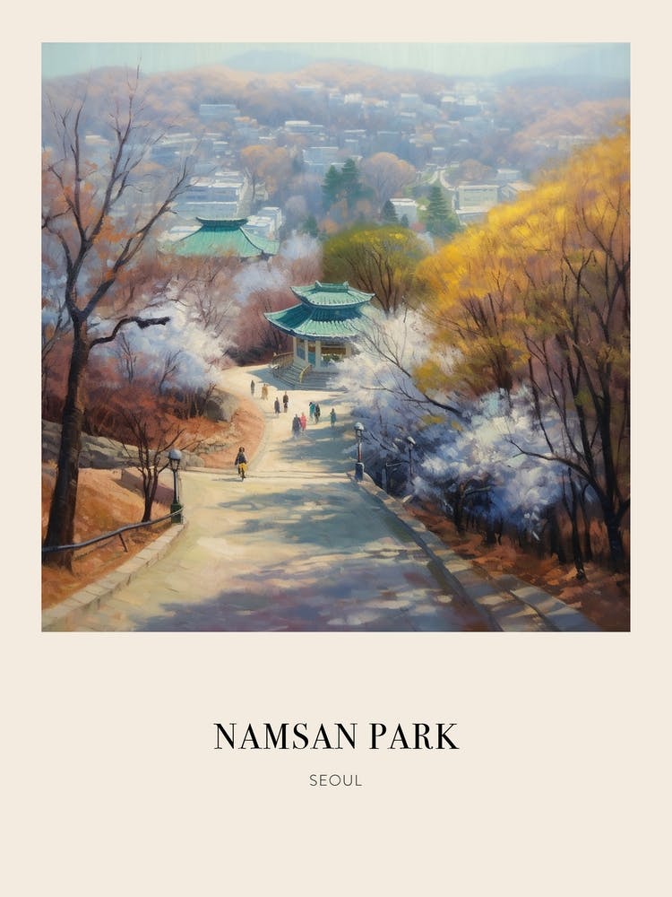 Namsan Park Seoul South Korea 2 Vintage Cezanne Inspired Poster