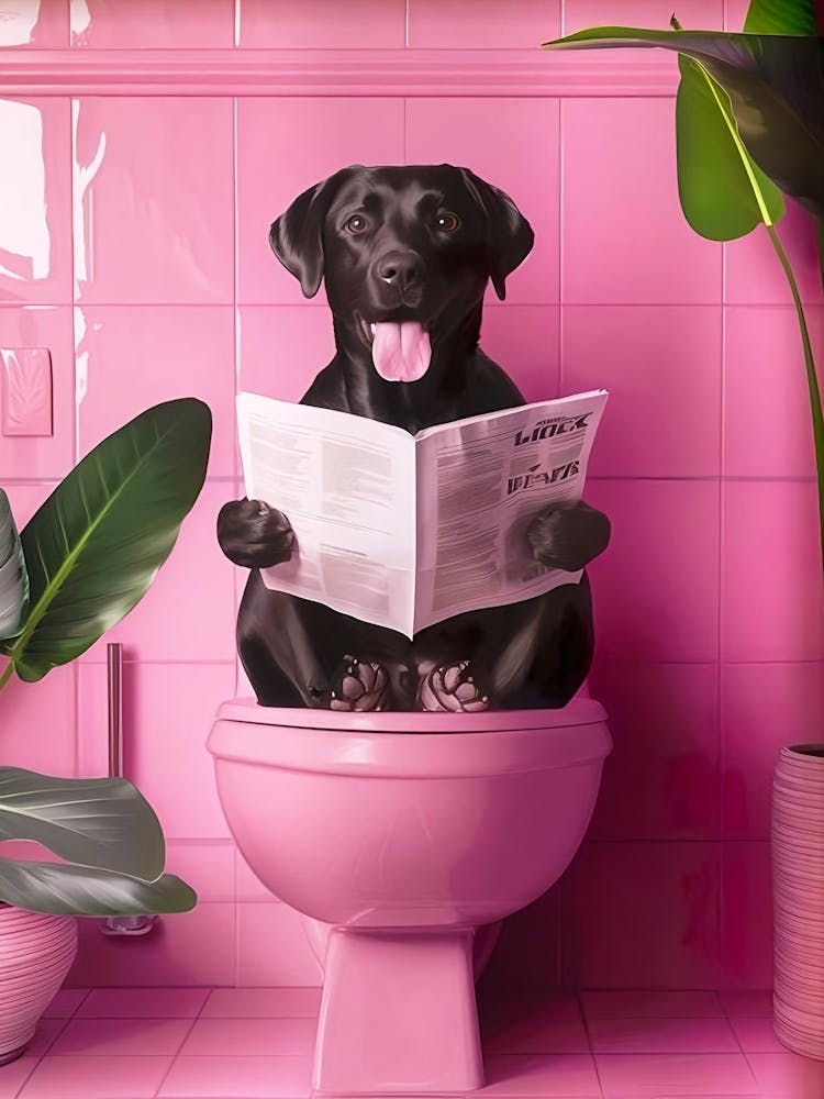 Bathroom Black Labrador Print Funny Posters Dog On Toilet Print Bathroom Wall Decor Toilet Wall Art Bathroom Wall Art Black Labrador Poster