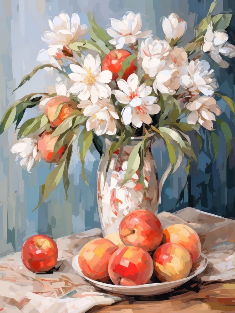 Lily Flower And Peaches Still Life Painting 1 Dreamy