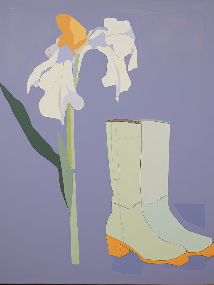 Painting Of Cowboy Boots With Flowers, Pop Art Style 2