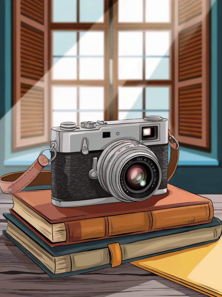 Vintage Camera On Books