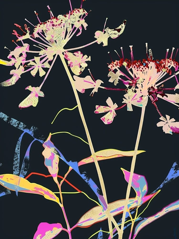 Neon Flowers On Black Queen Annes Lace 4