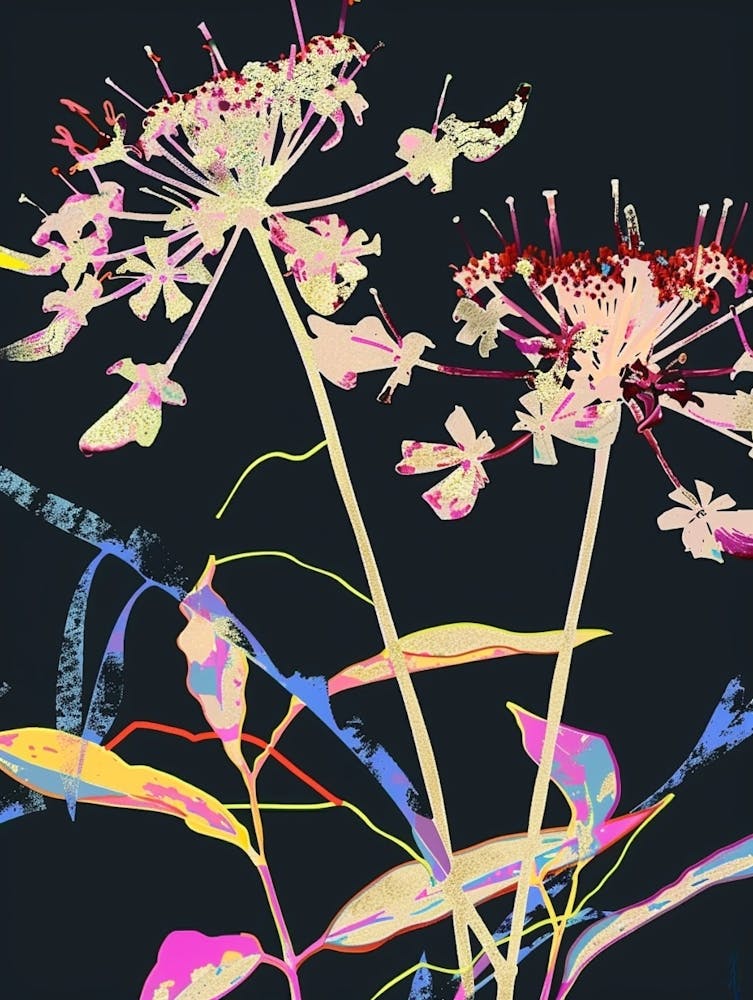 Neon Flowers On Black Queen Annes Lace 4