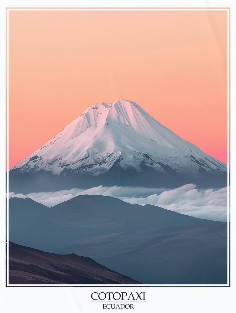 Cotopaxi Ecuador Color Line Drawing 7 Poster