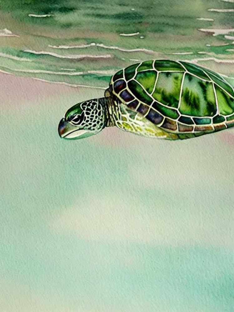 Tortue Verte II Aquarelle Façon Livre de Contes