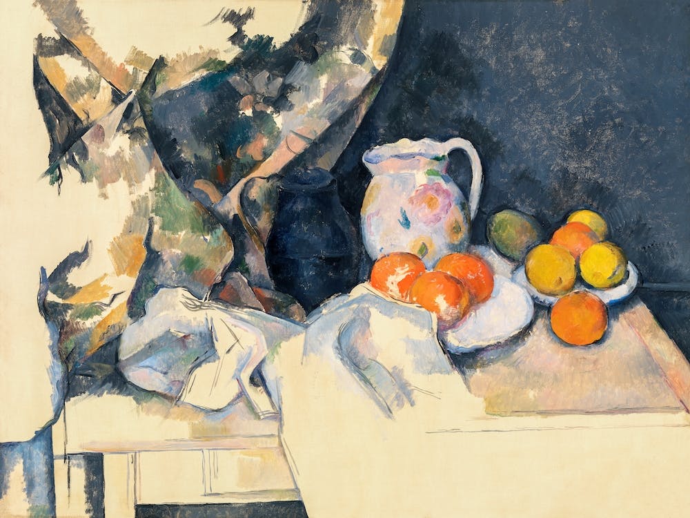 Curtain And Fruit Still Life, Paul Cezanne