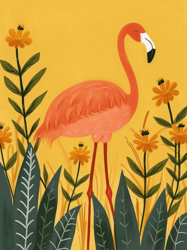 Andean Flamingo And Ginger Plants Minimalist Illustration 2