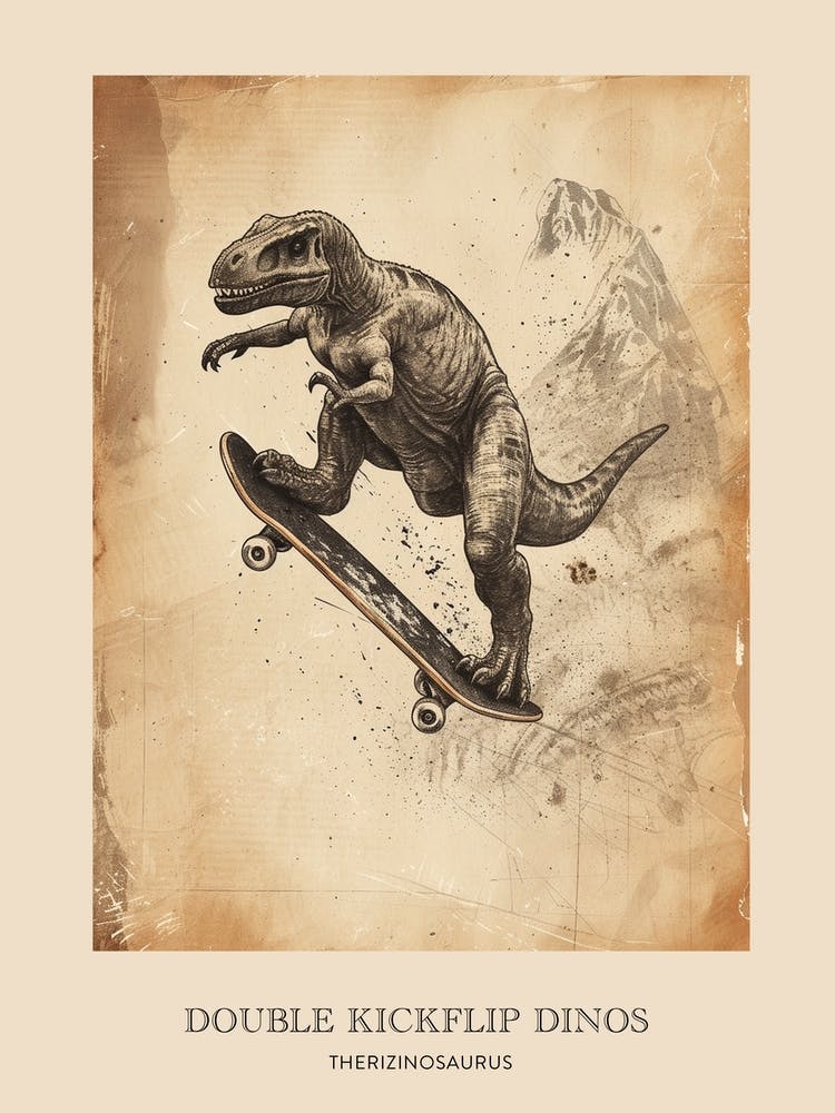 Therizinosaurus Vintage Dinosaur Poster