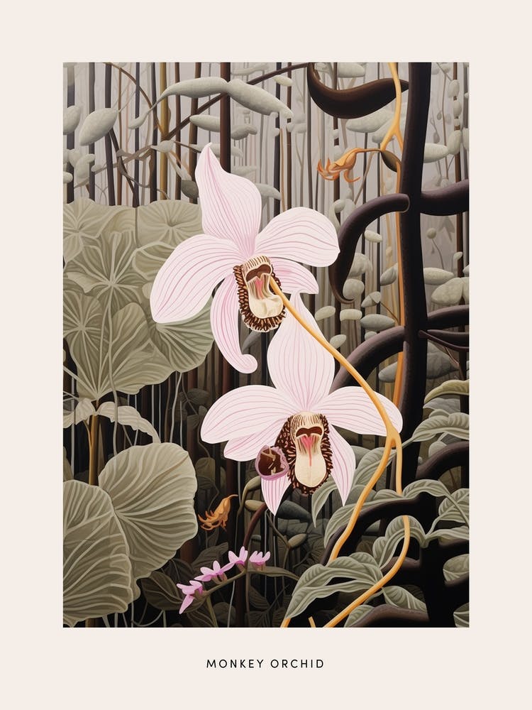 Flower Illustration Monkey Orchid 2 Poster