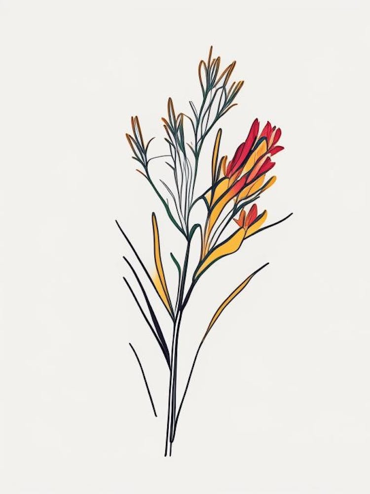 Kangaroo Paw Floral Minimal Line Drawing 1 Flower