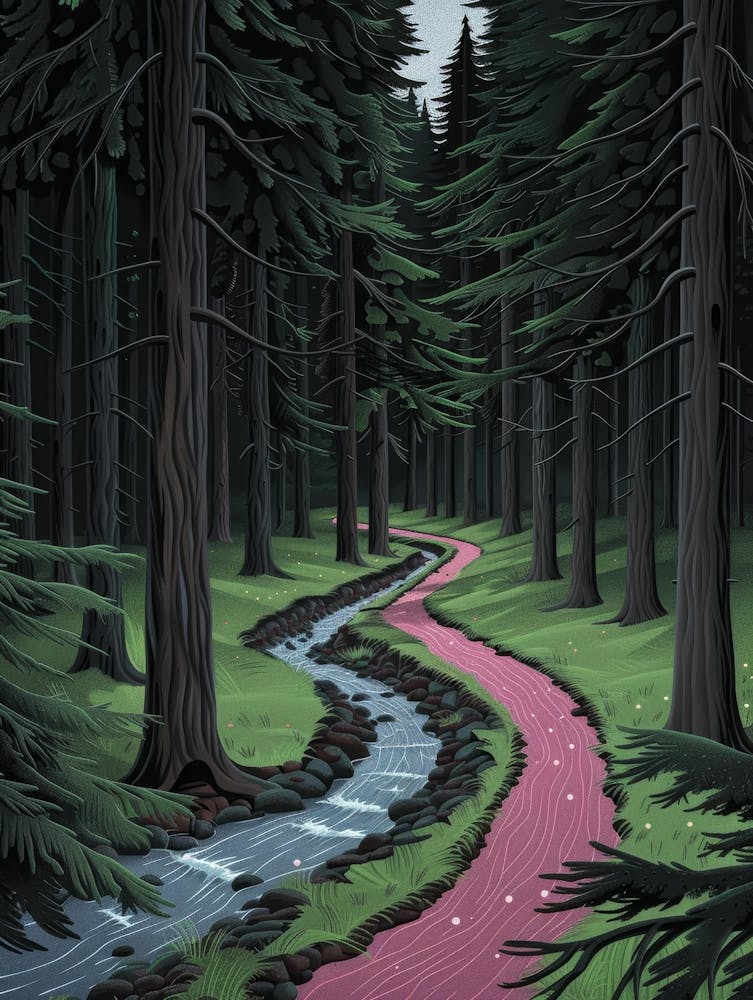 Pink Road In The Forest