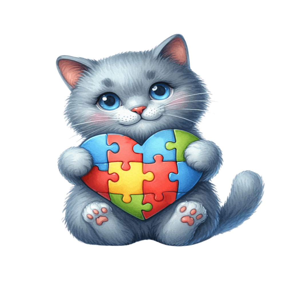 Autism Puzzle Piece Cat (Russian Blue)