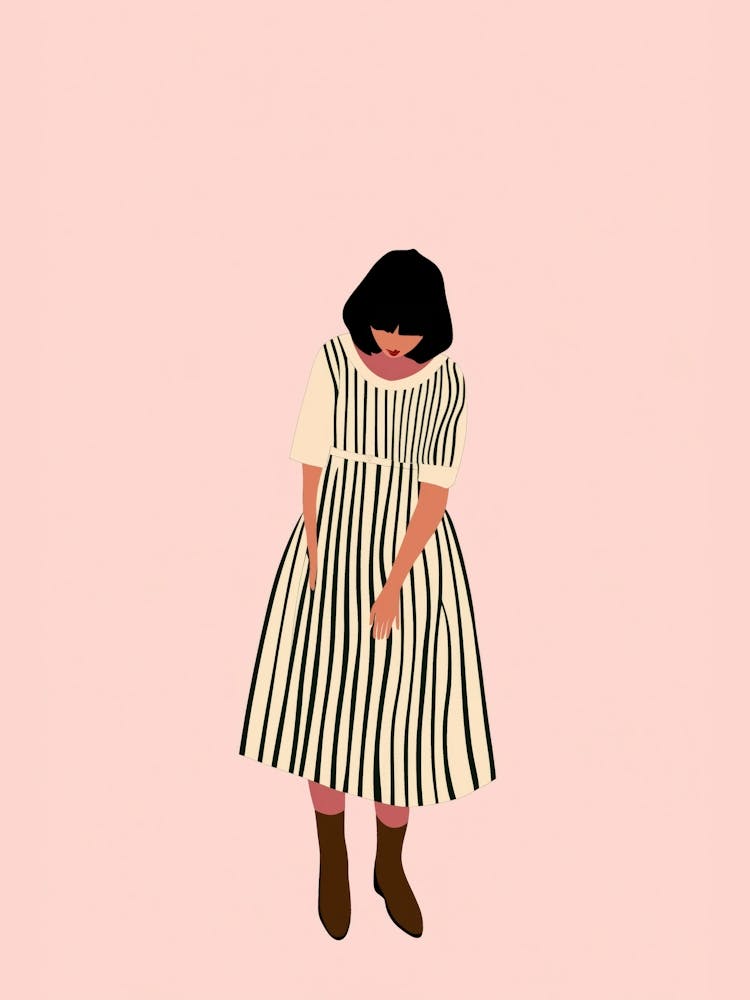 Girl In Striped Dress on Pink