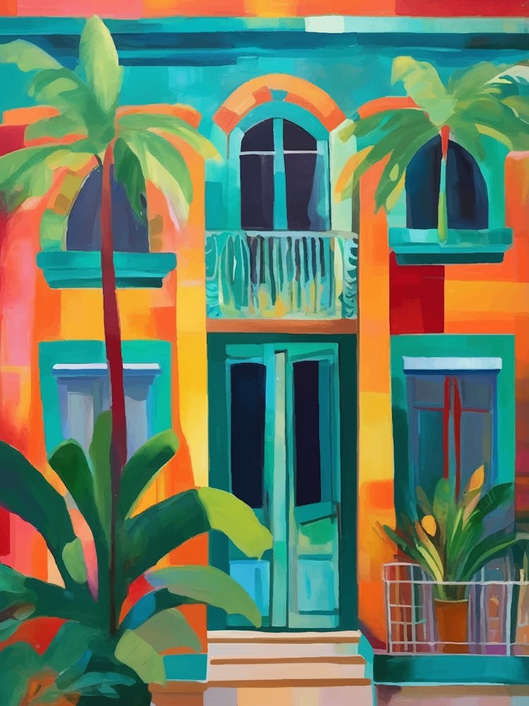 Tropical House With Palm Trees