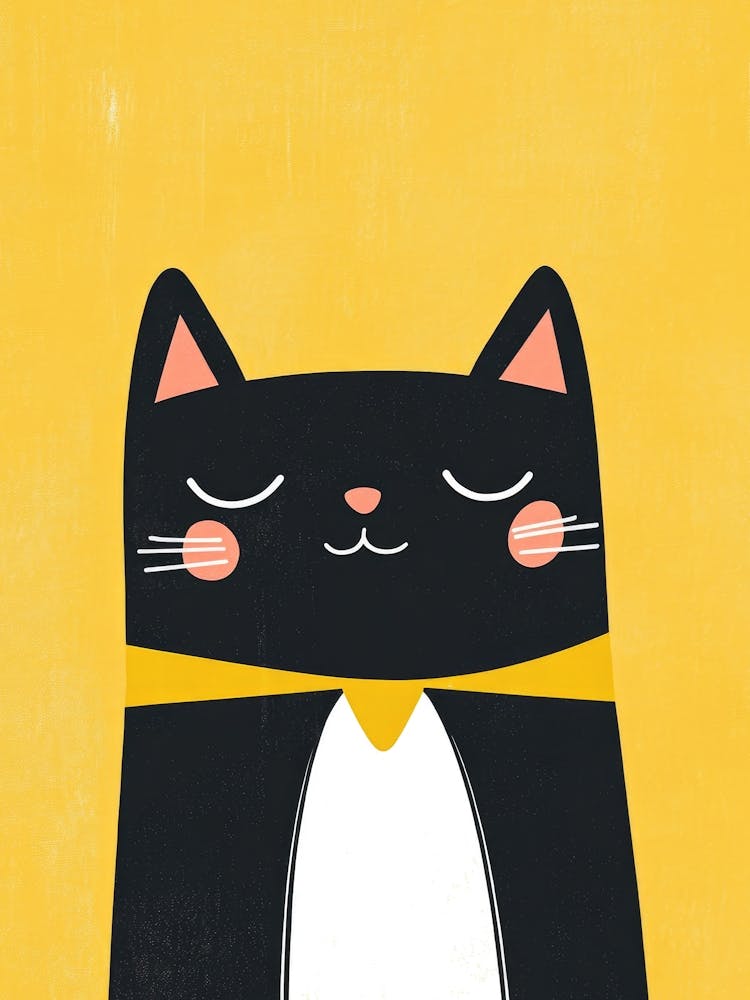 Black Cat With Yellow Scarf