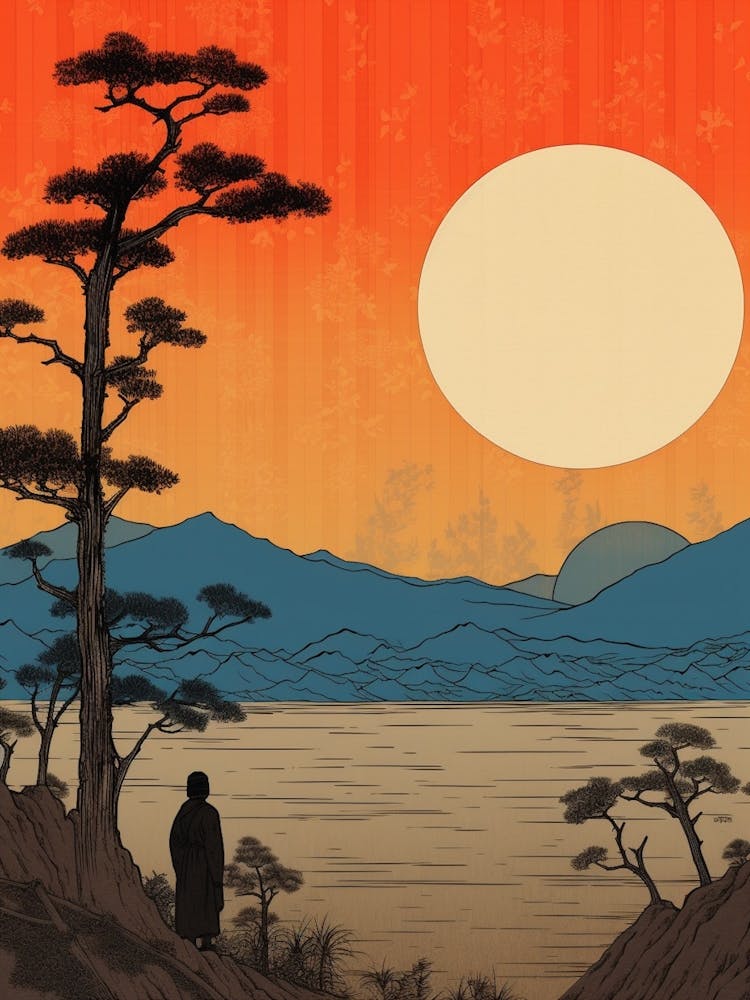 Lake Biwa, Japan Vintage Travel Art 4