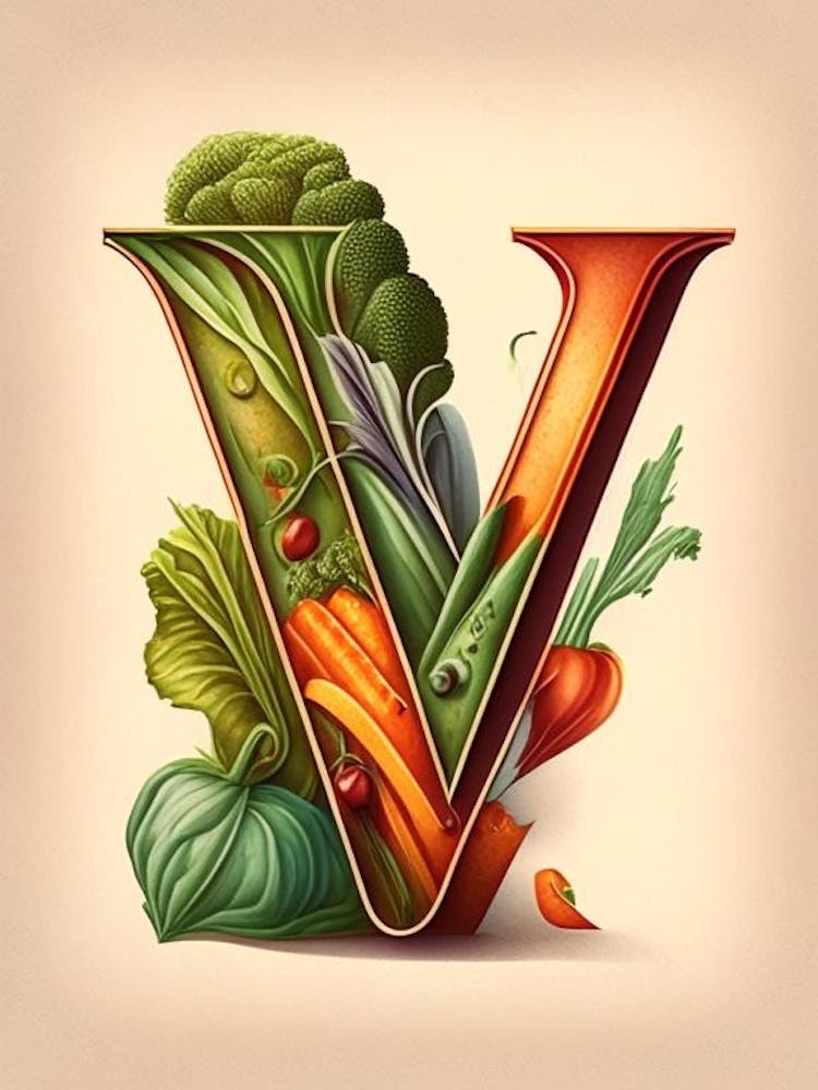 V  Vegetable Soup, Letter, Alphabet Retro Drawing 2