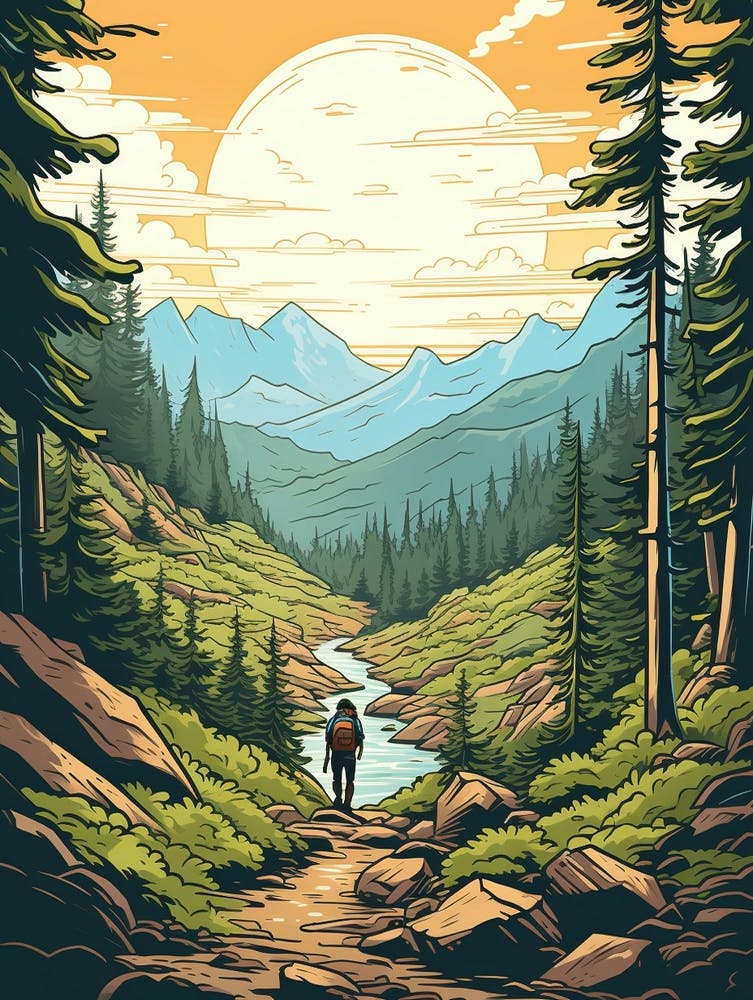 Pacific Crest Trail Usa 4 Vintage Travel Illustration