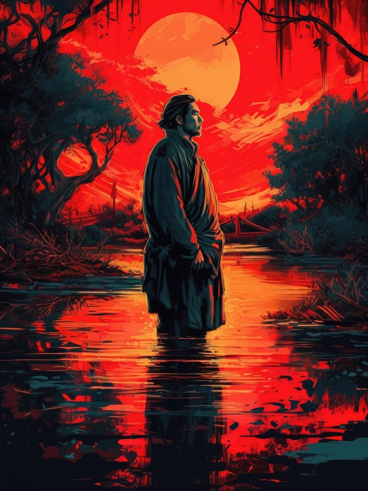 Roter Samurai Japan-Gemälde