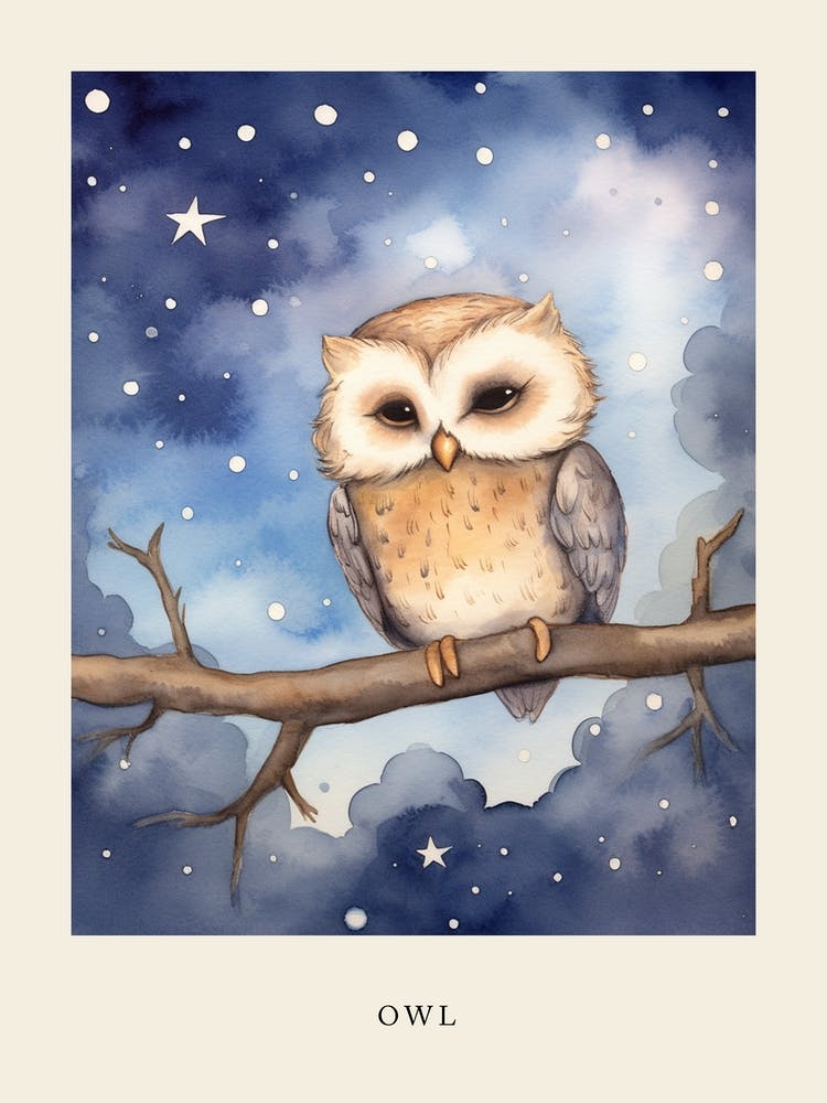 Baby Owl 2 Sleeping In The Clouds Nursery Poster