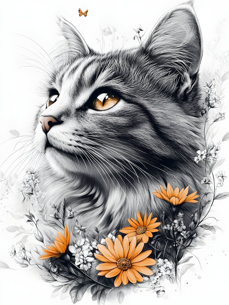 Cat With Flowers