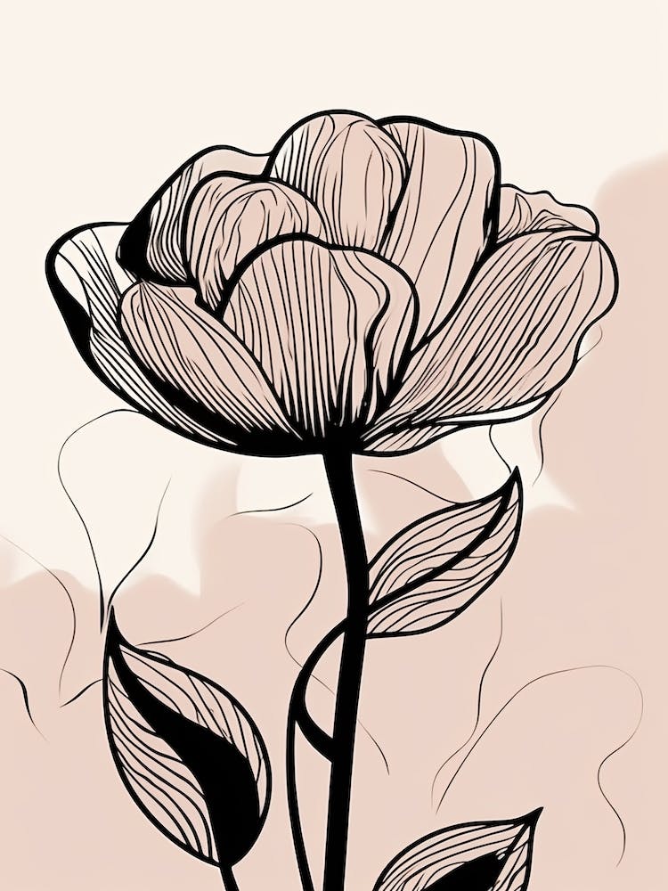 Line Art Tulips Flowers Illustration Neutral 20