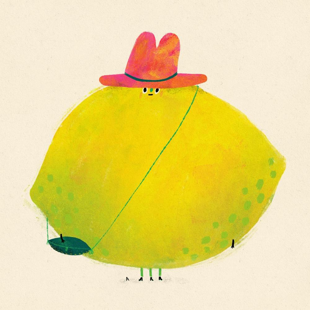Lemon With Big Hat And Handbag
