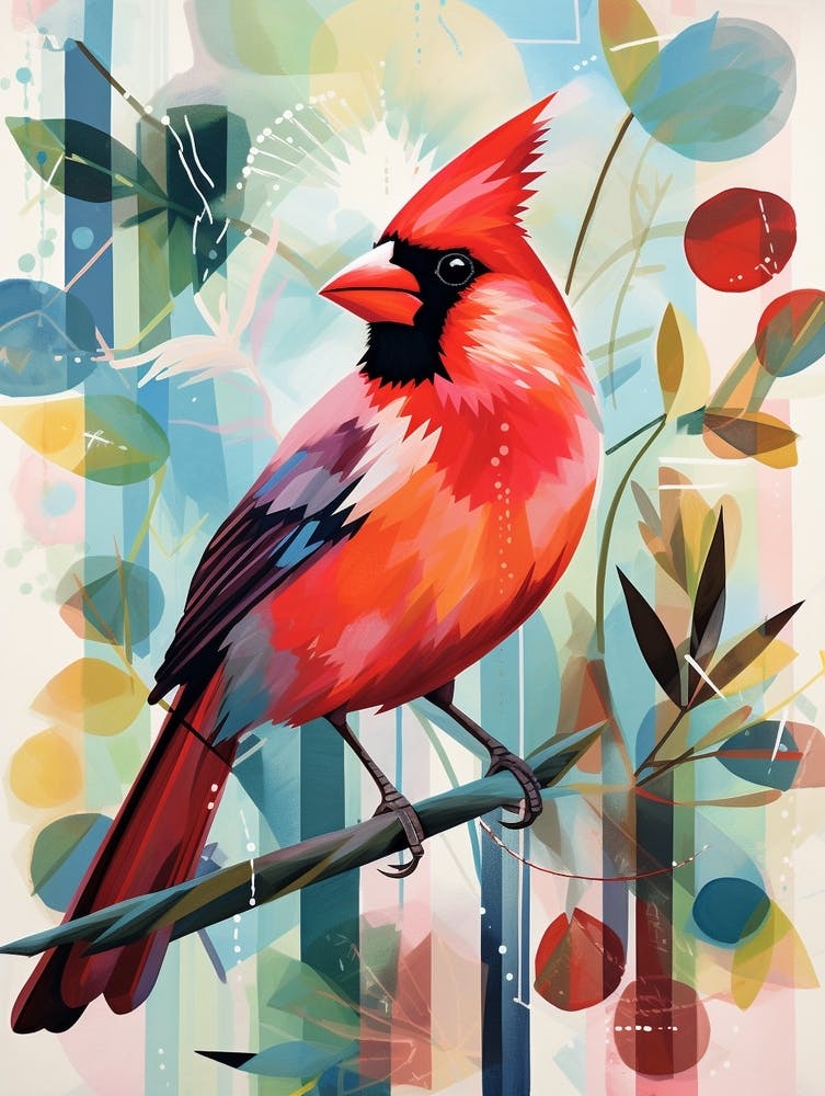 Cardinal - Peinture d'oiseau et collage 3