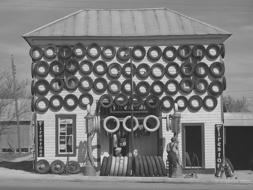 Secondhand Tires Displayed For Sale, San Marcos, Texas By Russell Lee
