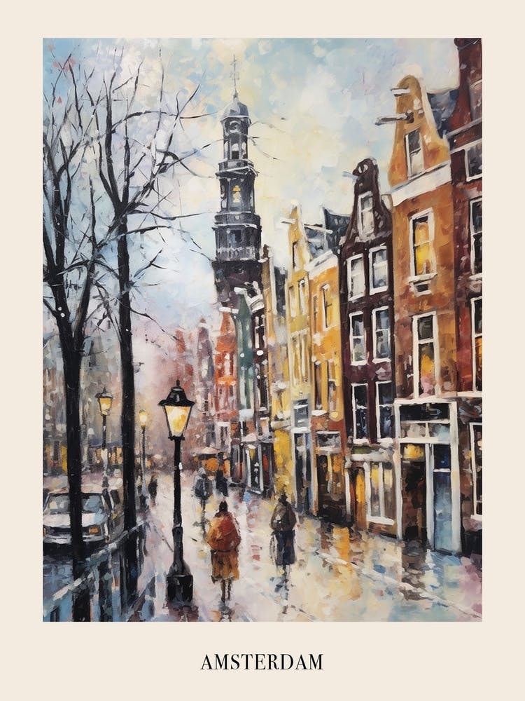 Vintage Winter Painting Poster Amsterdam Netherlands 1