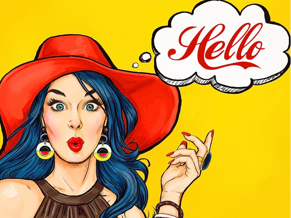 Pop Art Girl With Red Hat Over Yellow Background