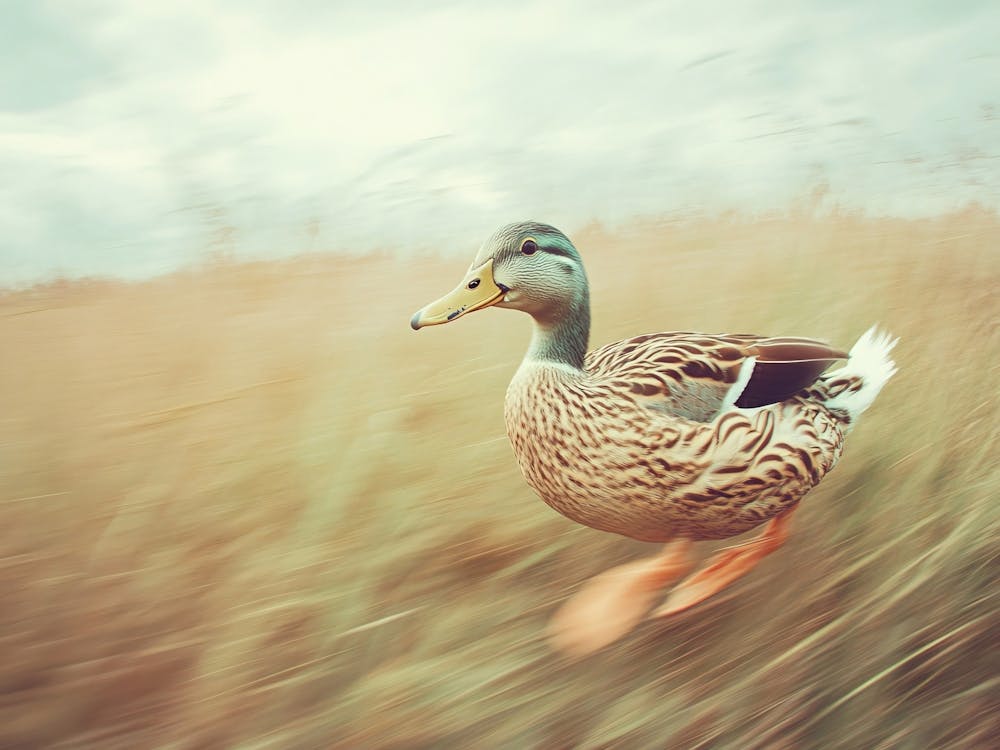 Fast Duck In The Grass