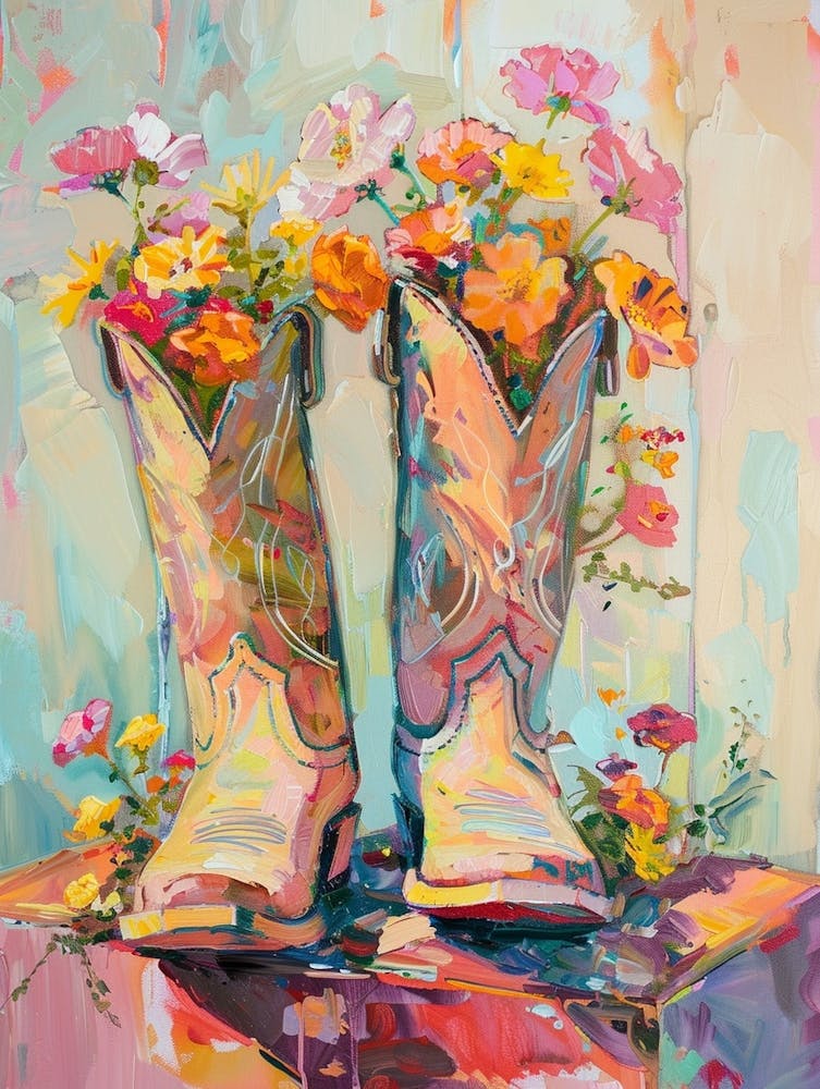 Cowboystiefel und Wildblumen Wildrosen 2