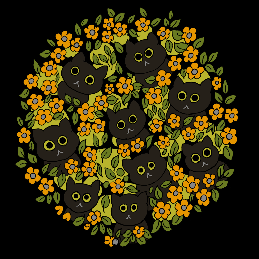 Black Cats In A Wild Garden Full Of Flowers Cute Aesthetic Design