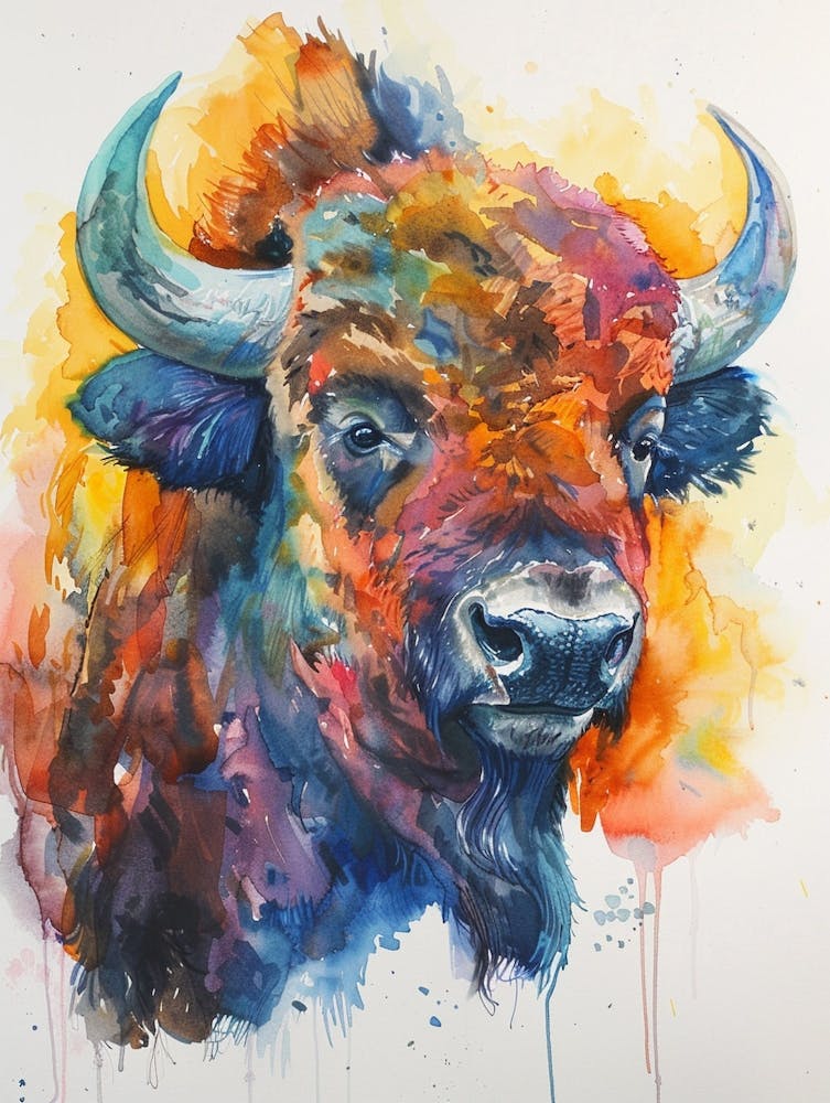 Buffalo Colourful Watercolour 4