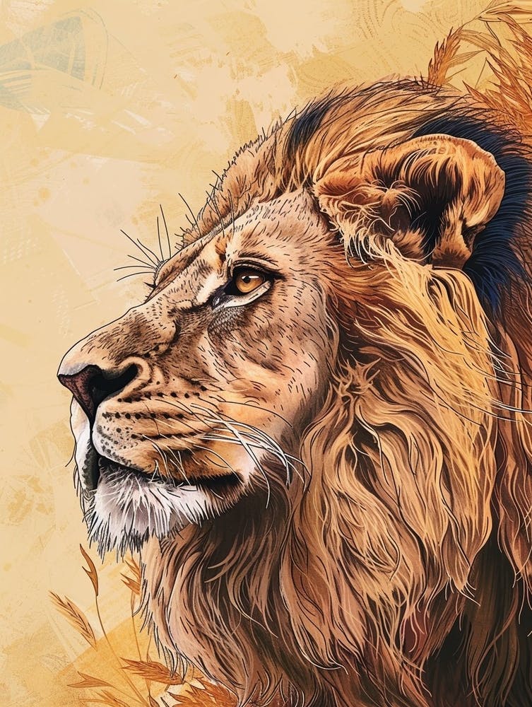 Barbary Lion Portrait Close Up Illustration 4