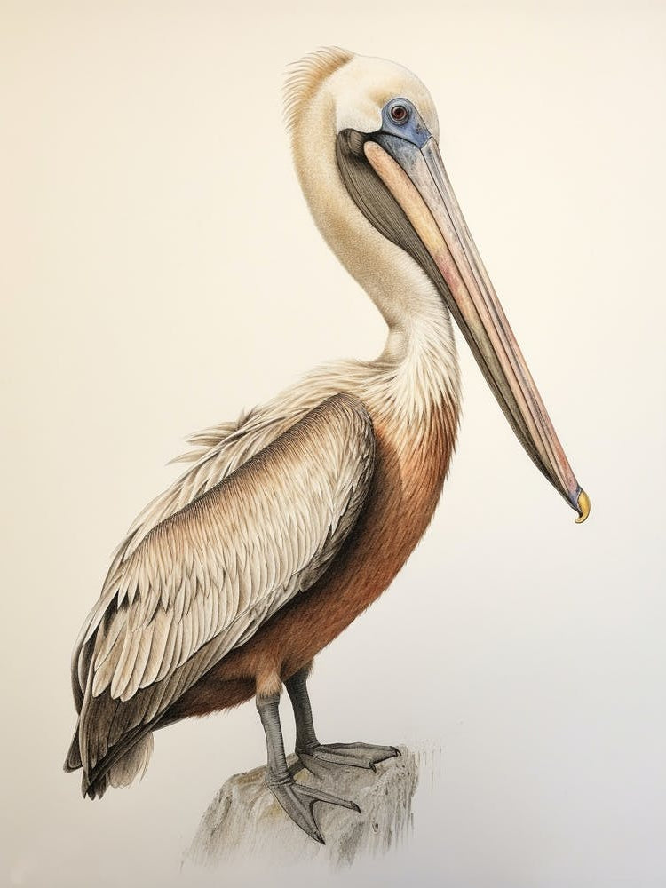 Vintage Bird Drawing Brown Pelican 2